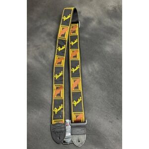 Fender Monogrammed Guitar Strap 2" Black Yellow Brown Leather Ends New